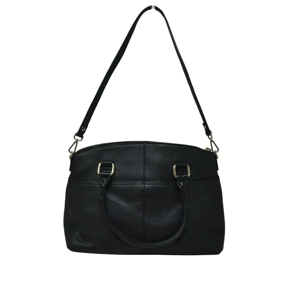 Calvin Klein Black Leather Gold‎ Lock Satchel Shoulder Bag Purse